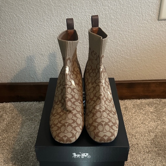 Coach Tan Ankle Boots with Signature Pattern - Picture 1 of 4